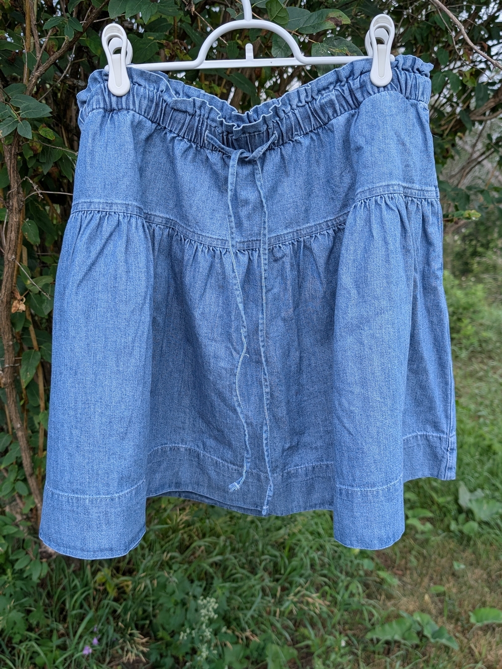 Denim A-Line Drawstring Skirt - Light Blue